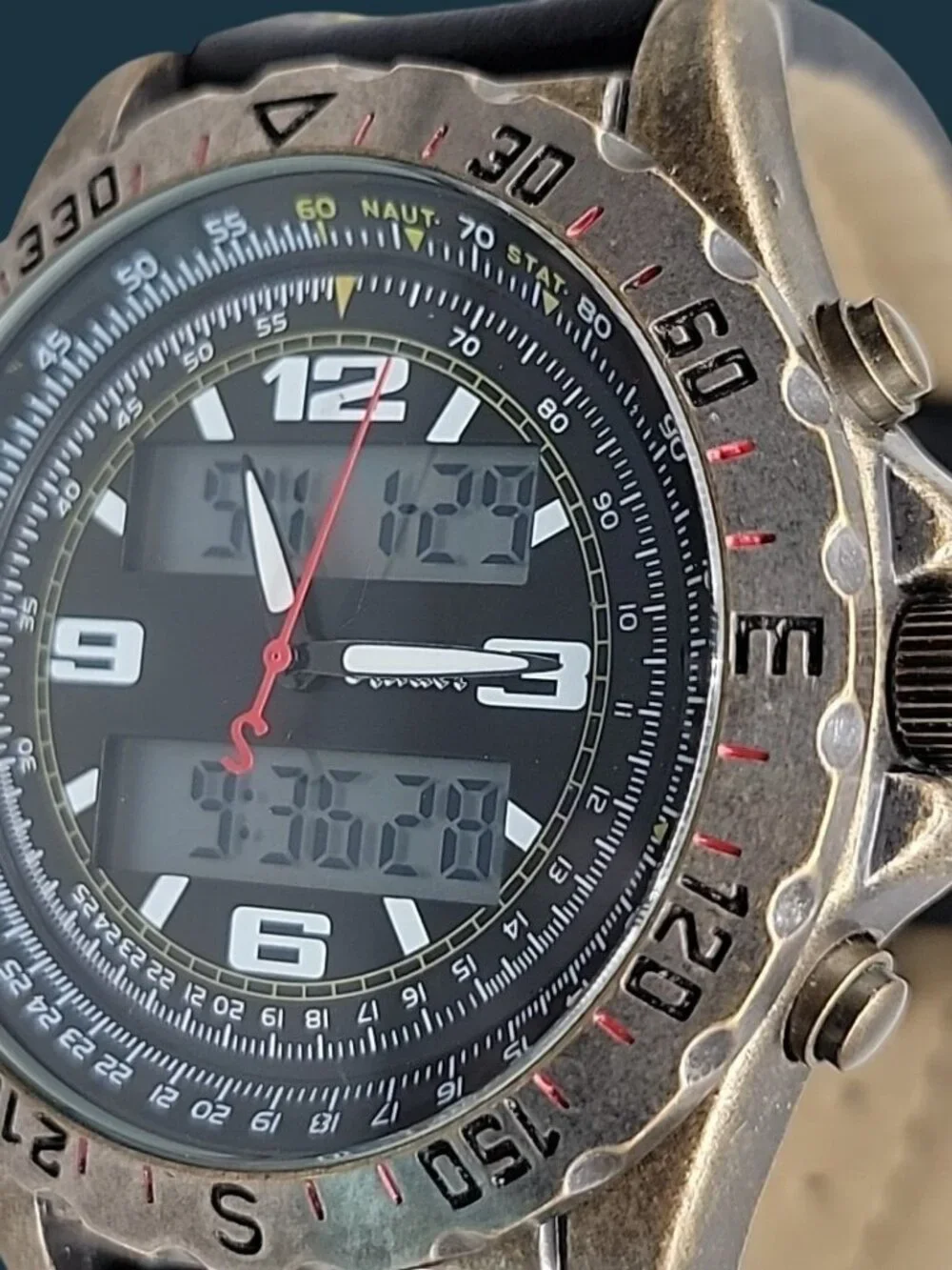 Stauer Centurion Hybrid Chronograph Watch Dual Analog Digital Mens Model 20409